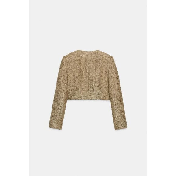 ZARA CROPPED TEXTURED JACKET WITH METALLIC THREAD - Picture 9 of 10